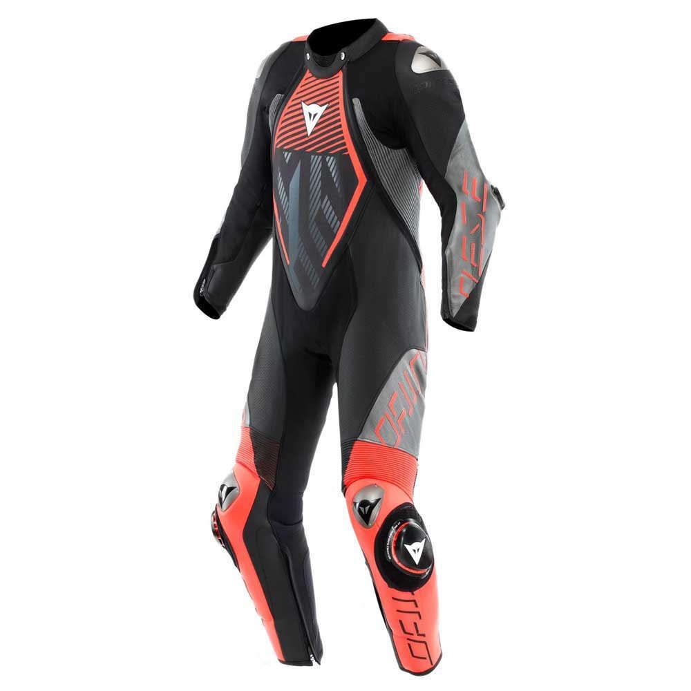 Immagine di TUTA IN PELLE AUDAX D-ZIP 1PC PERF. DAINESE BLACK FLUO RED
