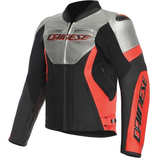 Immagine di GIACCA IN PELLE RACING 5 DAINESE SILVER RED FLUO