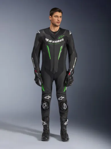 Immagine di TUTA IN PELLE GP FORCE V2 1 PEZZO NERO VERDE ALPINESTARS
