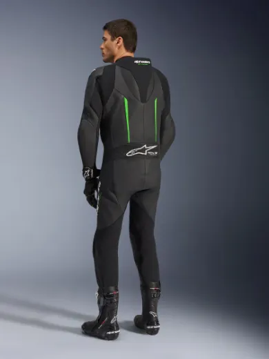 Immagine di TUTA IN PELLE GP FORCE V2 1 PEZZO NERO VERDE ALPINESTARS