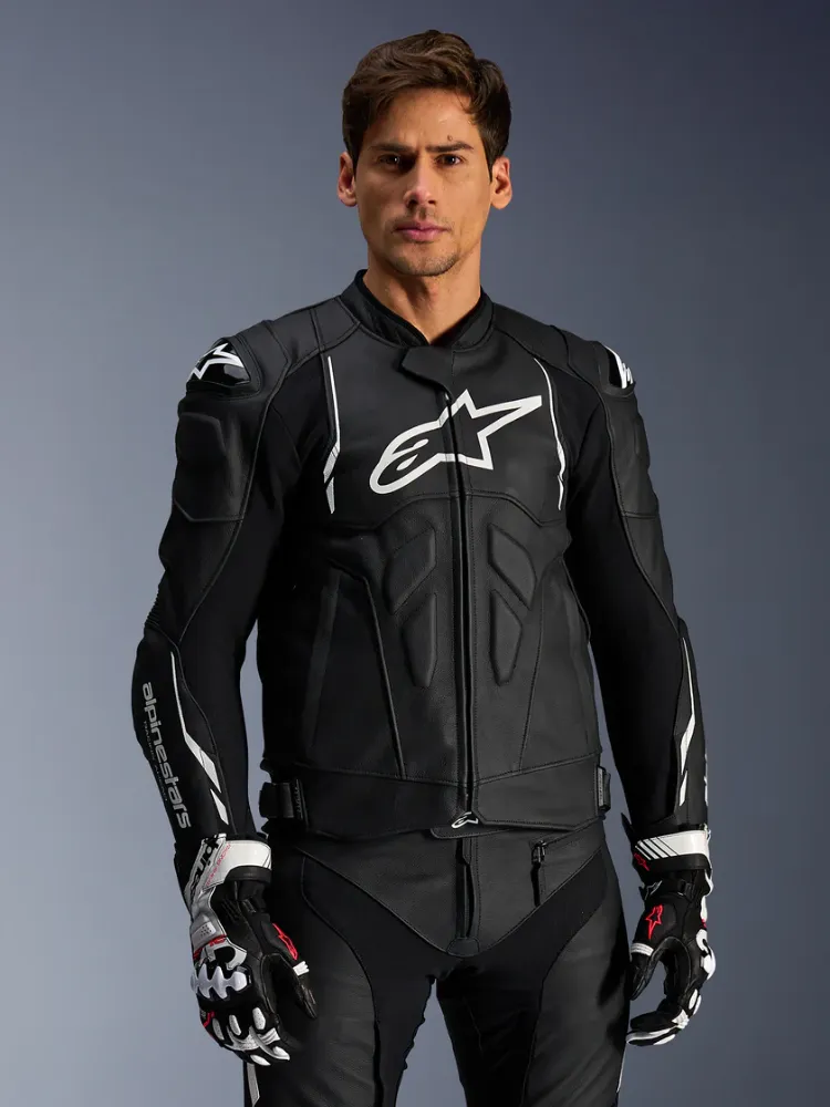 Immagine di GIACCA IN PELLE DUSK NERO-BIANCO ALPINESTARS